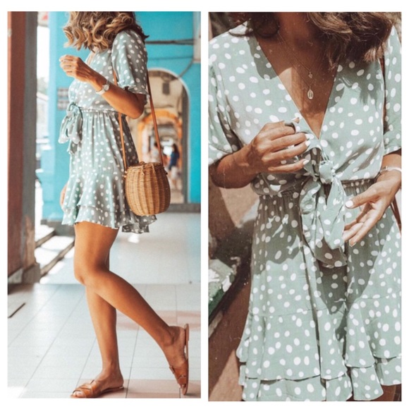 boutique deep v dress boho mini dress burnt orange dot print medium or large - Picture 6 of 9